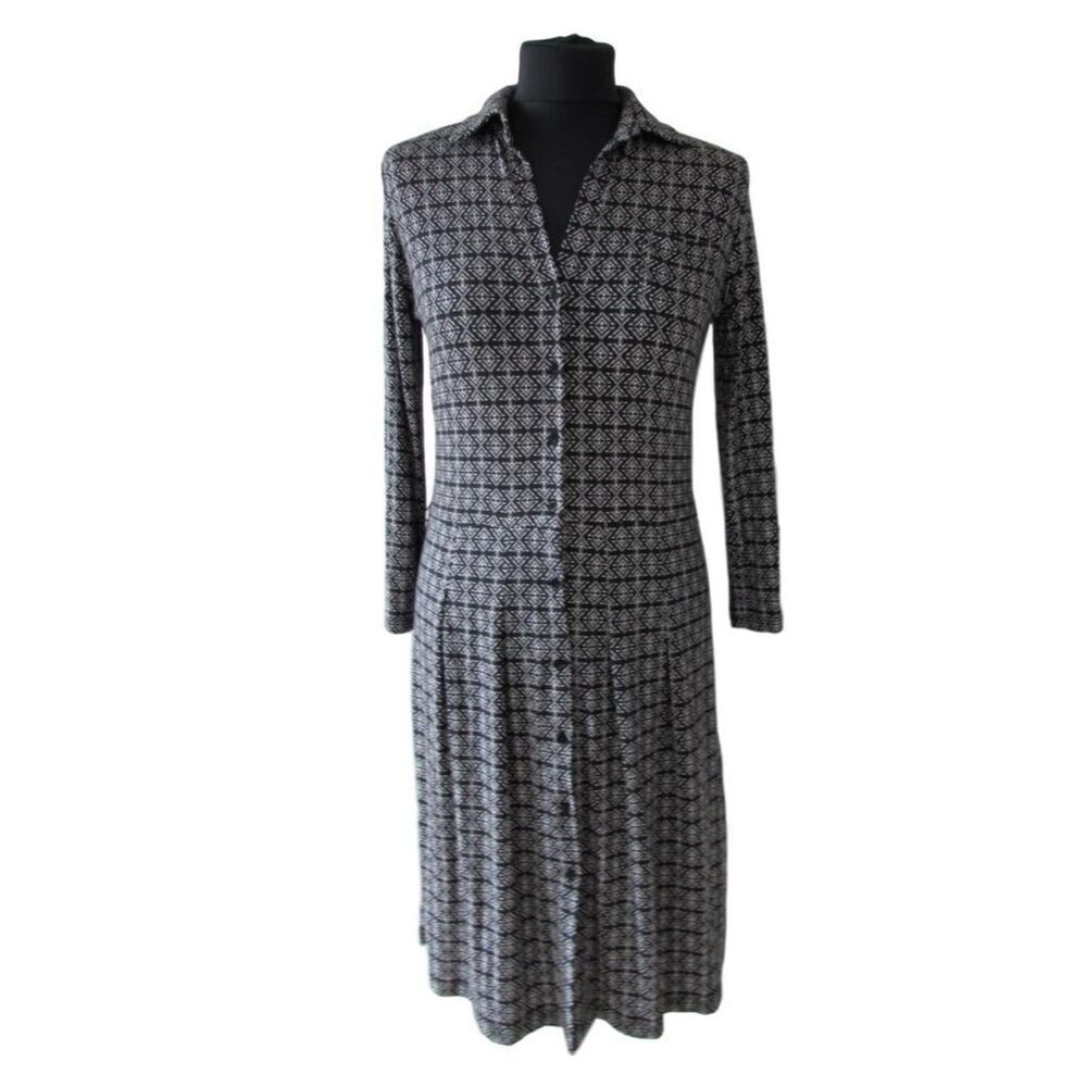 CAROLL Women’s Button Up Dress Black White Long Sleeve Collared Size 40 EU/ 8 US